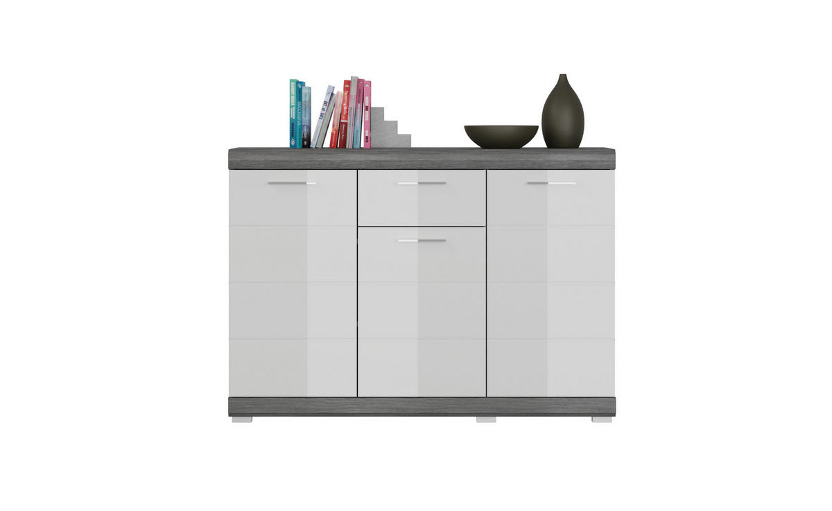 KOMMODE SCOUT (B/H/T: ca. 120/85/37 cm) in Rauchsilber Nachbildung/weiß hochglanz - Silberfarben, Holzwerkstoff (120/85/37cm)