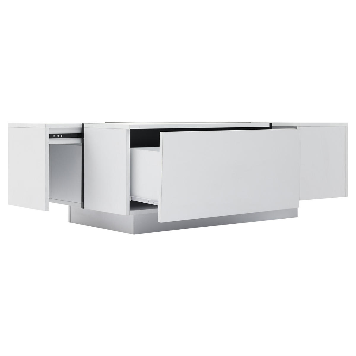 COUCHTISCH 100/60/40 cm Weiß Schwarz aus Holzwerkstoff mit 4 Schubladen und Hochglanzplatte - Schwarz, Holzwerkstoff (100/60/40cm) - OKWISH