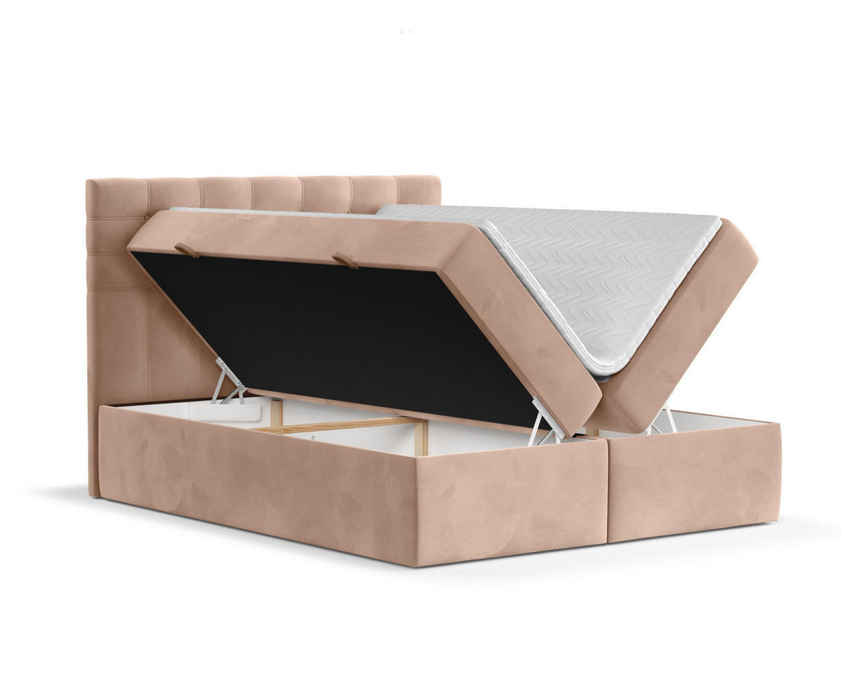 BOXBETT Sansa Korallenfarbe 120/200 cm mit Taschenmatratze und Topper - Koralle/Schwarz, Holz/Holzwerkstoff (120/200cm) - Maison de Reve