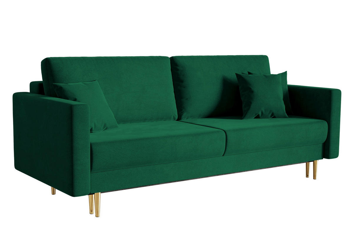 SCHLAFSOFA Valico Dunkelgrün hydrophober Samt - Dunkelgrün/Goldfarben, Textil/Metall (230/90/97cm) - Selsey