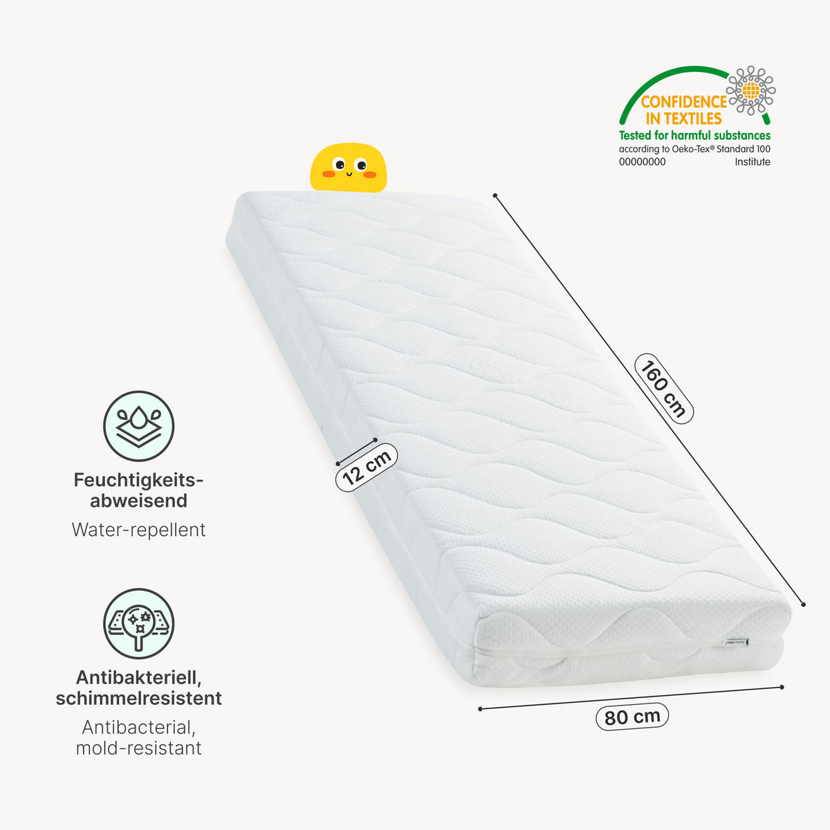 PAT CASUTA COPII Treviolo cu saltea - alb, material textil/lemn (80/160cm) - [en.casa]