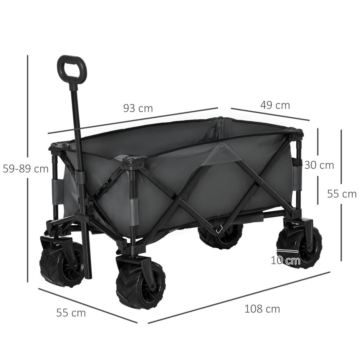 GARTENKARRE klappbar, 70 kg Nutzlast, vierrädrig mit 360°-Lenkrädern - Dunkelgrau, Metall (55/89/108cm) - BEAOK