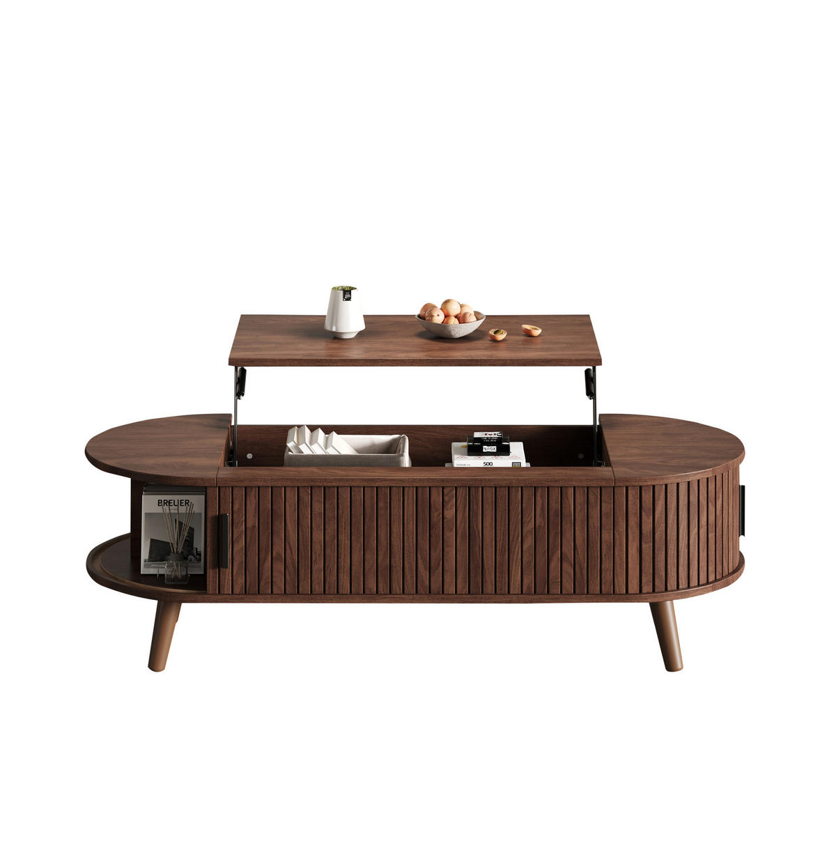 COUCHTISCH 120/50/39,5 cm höhenverstellbar mit verborgenem Stauraum und Rollladenfächern aus MDF/Holz, Nussbaum - Nussbaumfarben, Holzwerkstoff (120/50/39.5cm) - Redom