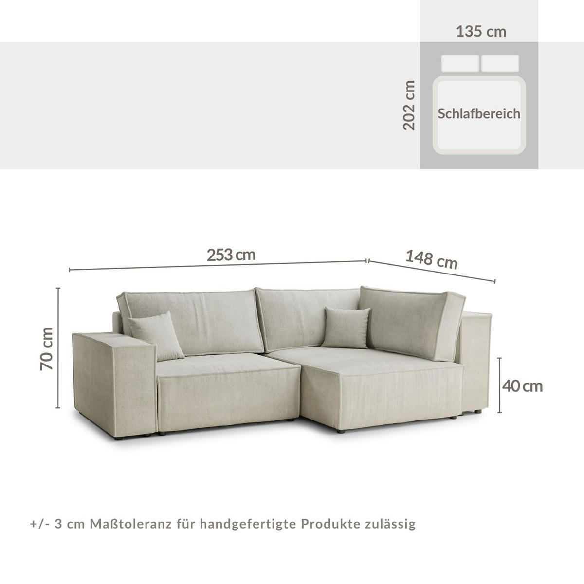 ECKSOFA MIT SCHLAFFUNKTION Tonga Braun Webstoff - Schwarz/Braun, Holz/Holzwerkstoff (255/105cm) - Maison de Reve