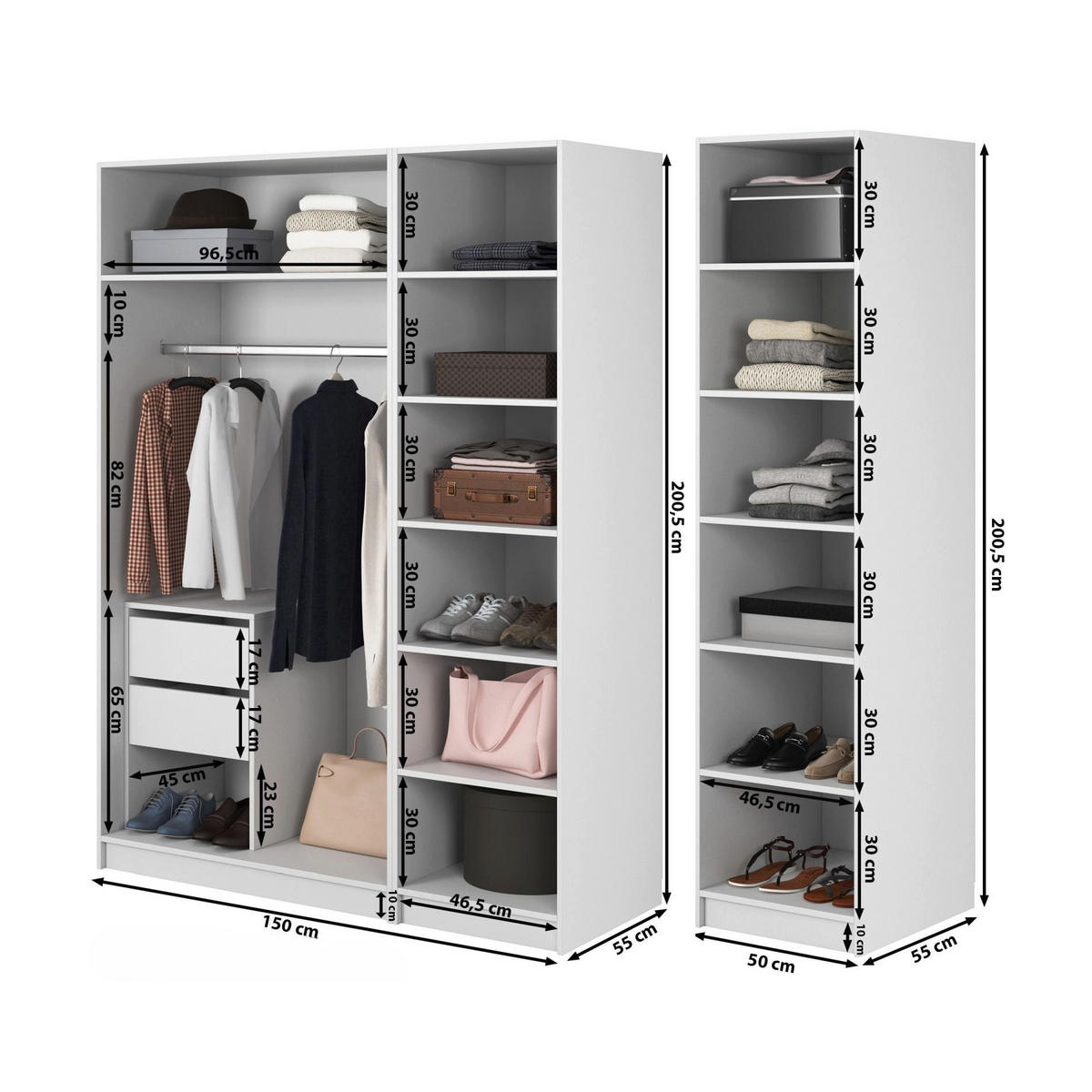 KLEIDERSCHRANK Frame Schwarz 200 cm - Goldfarben/Schwarz, Holzwerkstoff/Metall (200/200.5/57cm) - Selsey