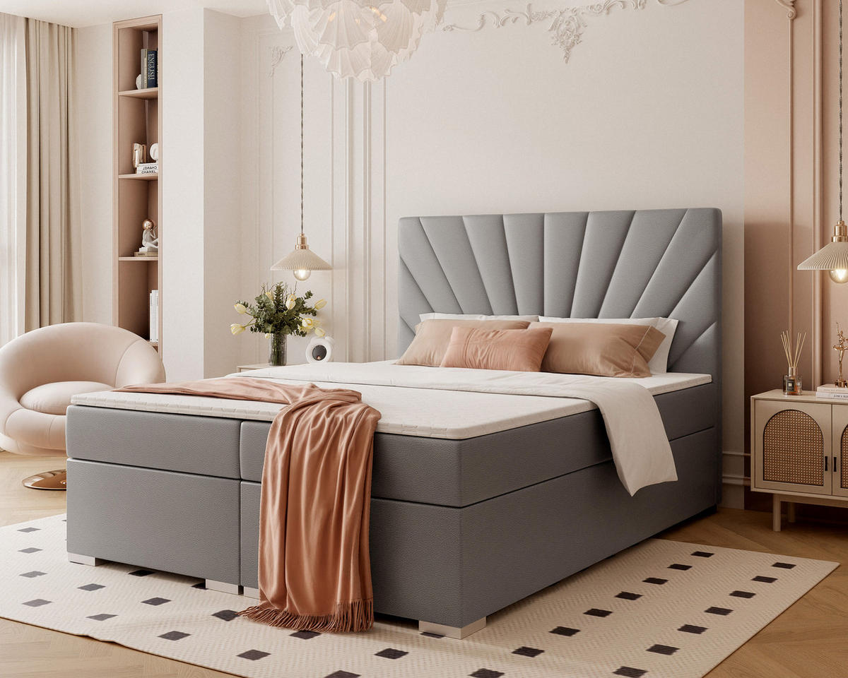 BOXBETT OASIS 120/200 cm mit Matratze und Topper, Grau - Chromfarben/Grau, Textil/Metall (120/200cm) - Idohome
