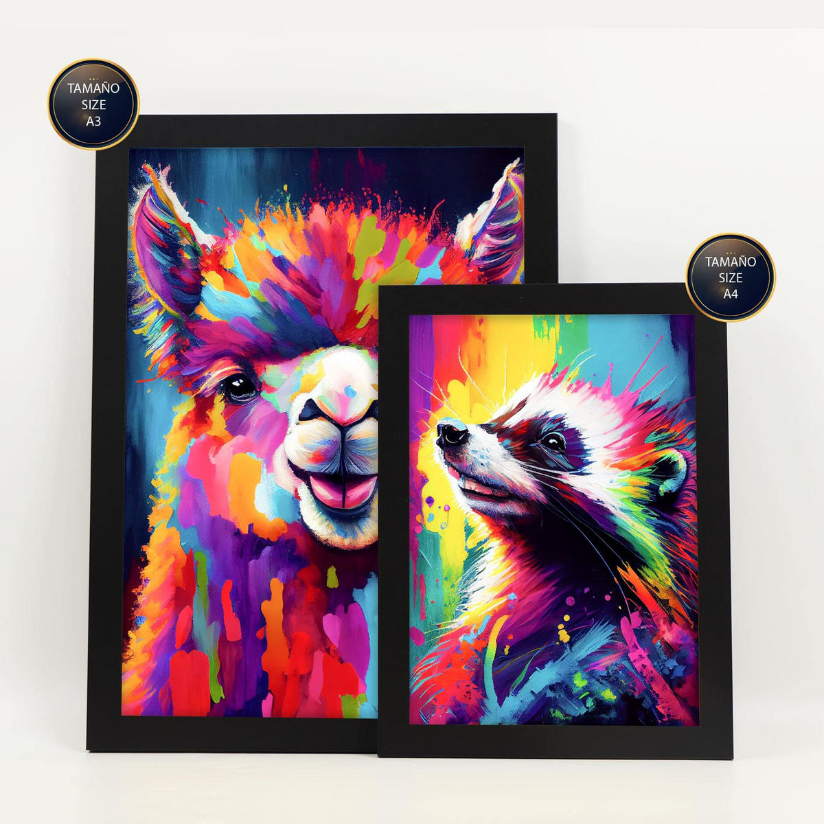 POSTER Set Mit 6 Dumme Tiere Im Hochformat Lebhafte Aquarell Stil Illustrationen Von Lächelnde Tiere Innenarchitektur A3 & A4 Schwarzer Rahmen - Schwarz, Papier (29/3cm) - Nacnic