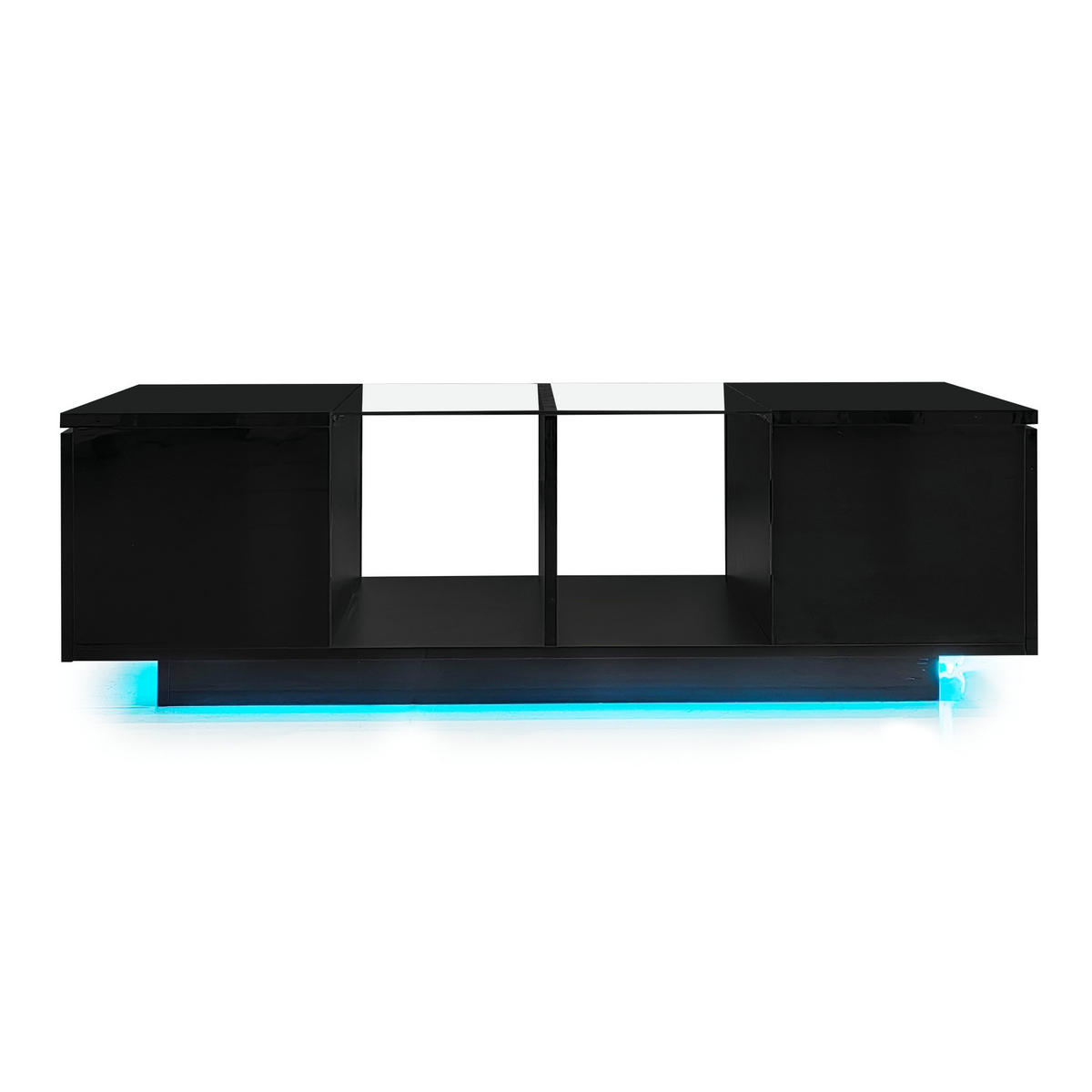 COUCHTISCH 120/50/38,5 cm in Schwarz mit LED-Beleuchtung und Stauraum - Schwarz, Holzwerkstoff (120/50/38.5cm) - Flora Grace