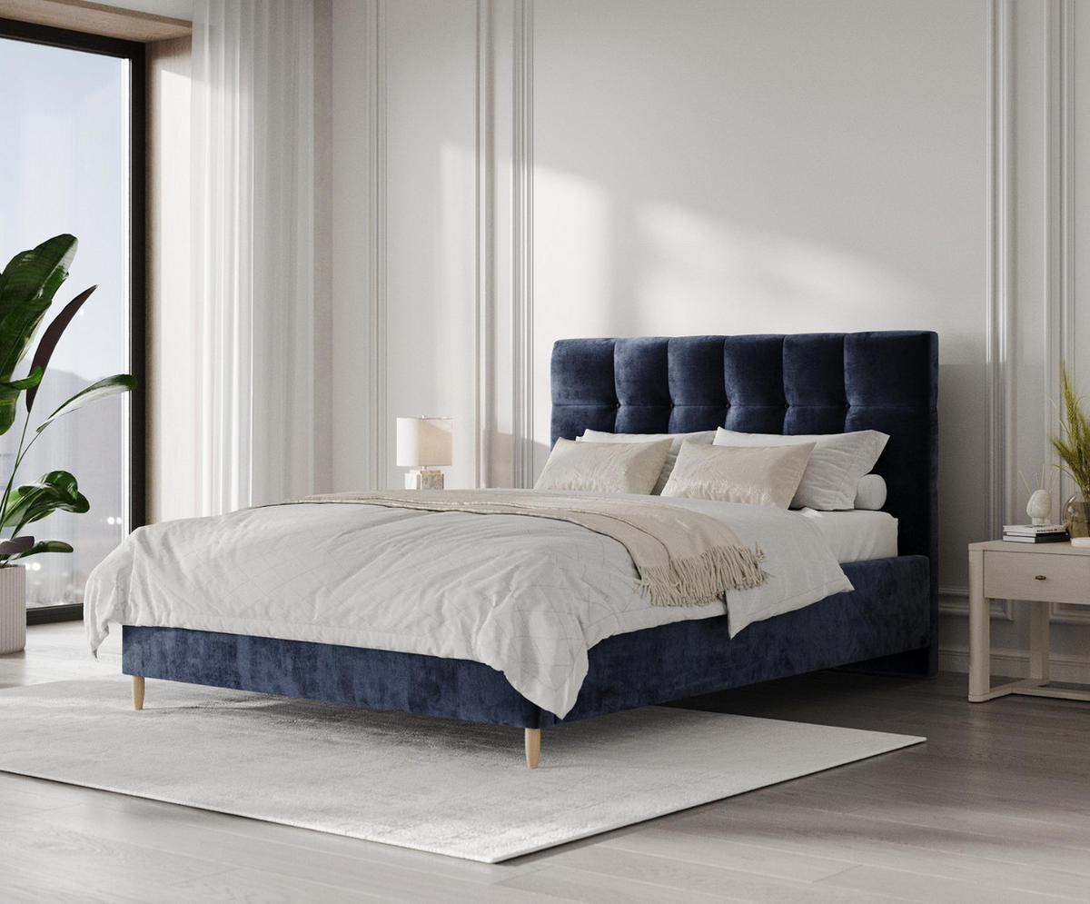 POLSTERBETT Cora 140/200 cm Marineblau im Lotta Stoff - Naturfarben/Dunkelblau, Holz/Holzwerkstoff (140/200cm) - AltaBeds