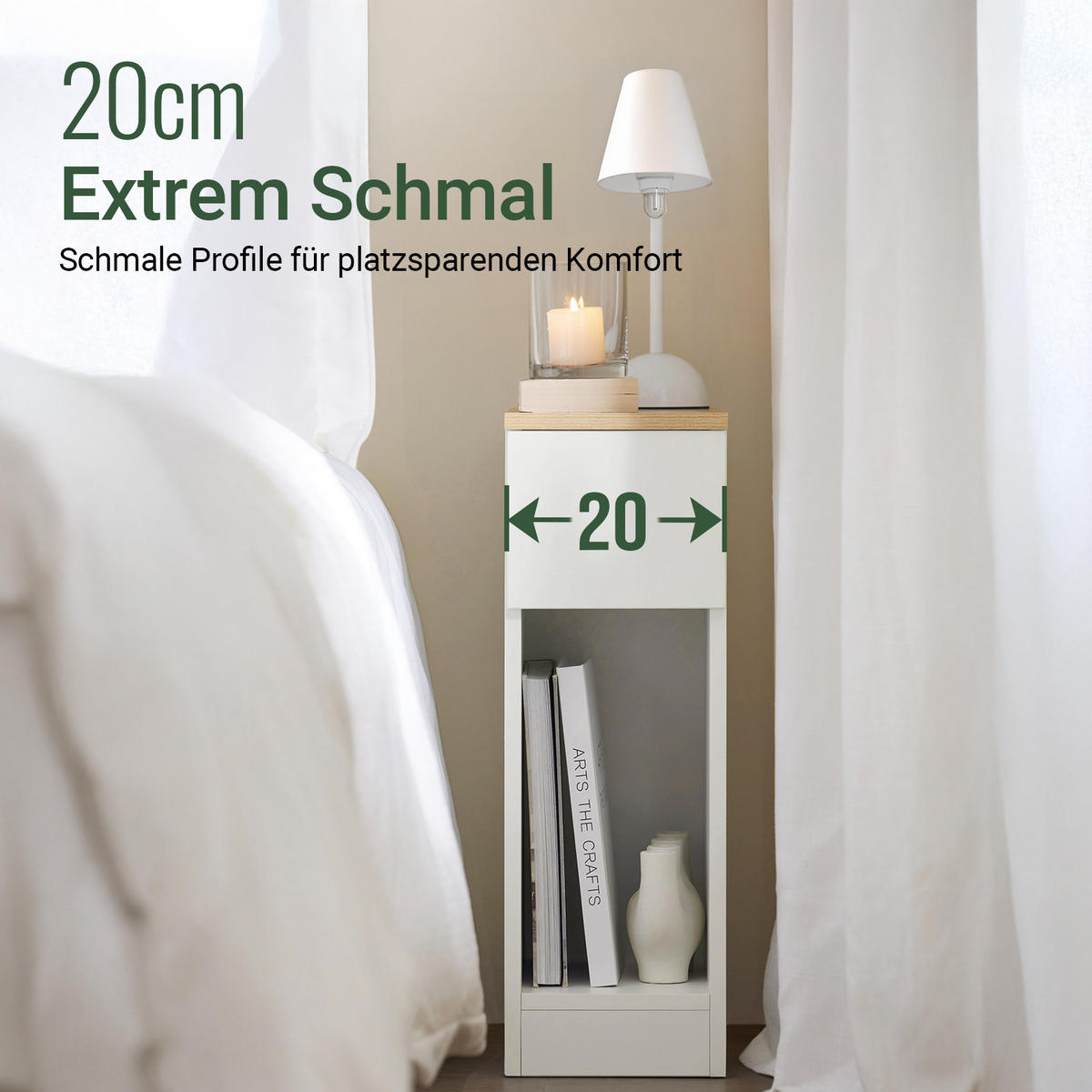 NOČNA OMARICA z enim predalom Bela 35x20x60cm Minimalističen - bela, leseni material (20/60/35cm) - SoBuy