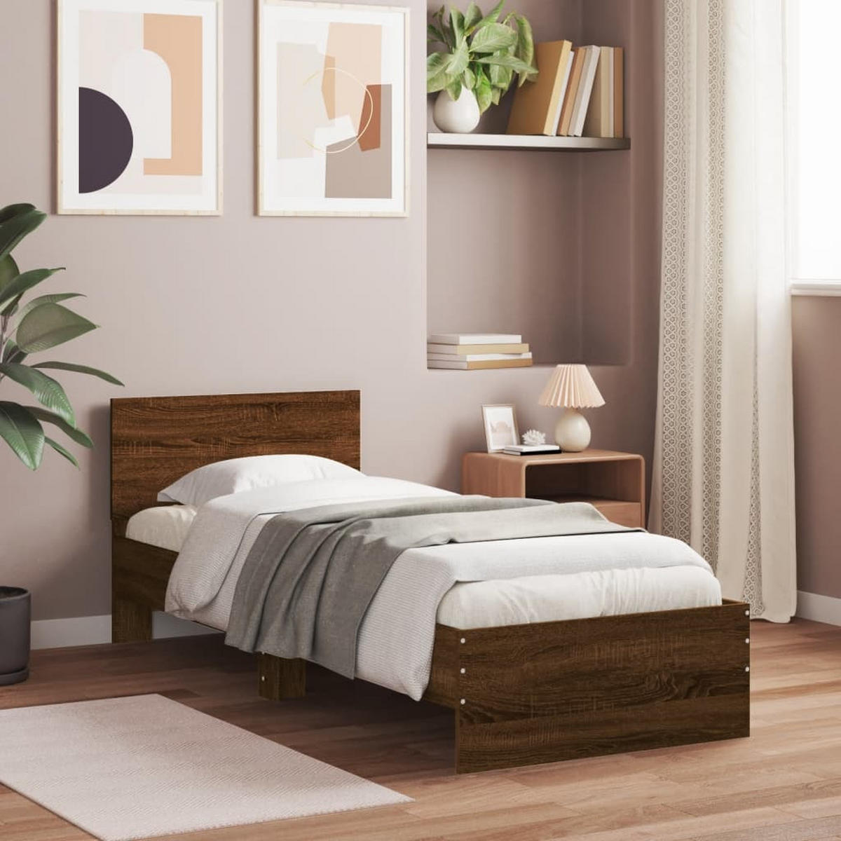 BETTGESTELL Ohne Matratze Mit Kopfteil Braun Eiche 90/200 Cm - Braun, Holzwerkstoff (90/200cm) - vidaXL