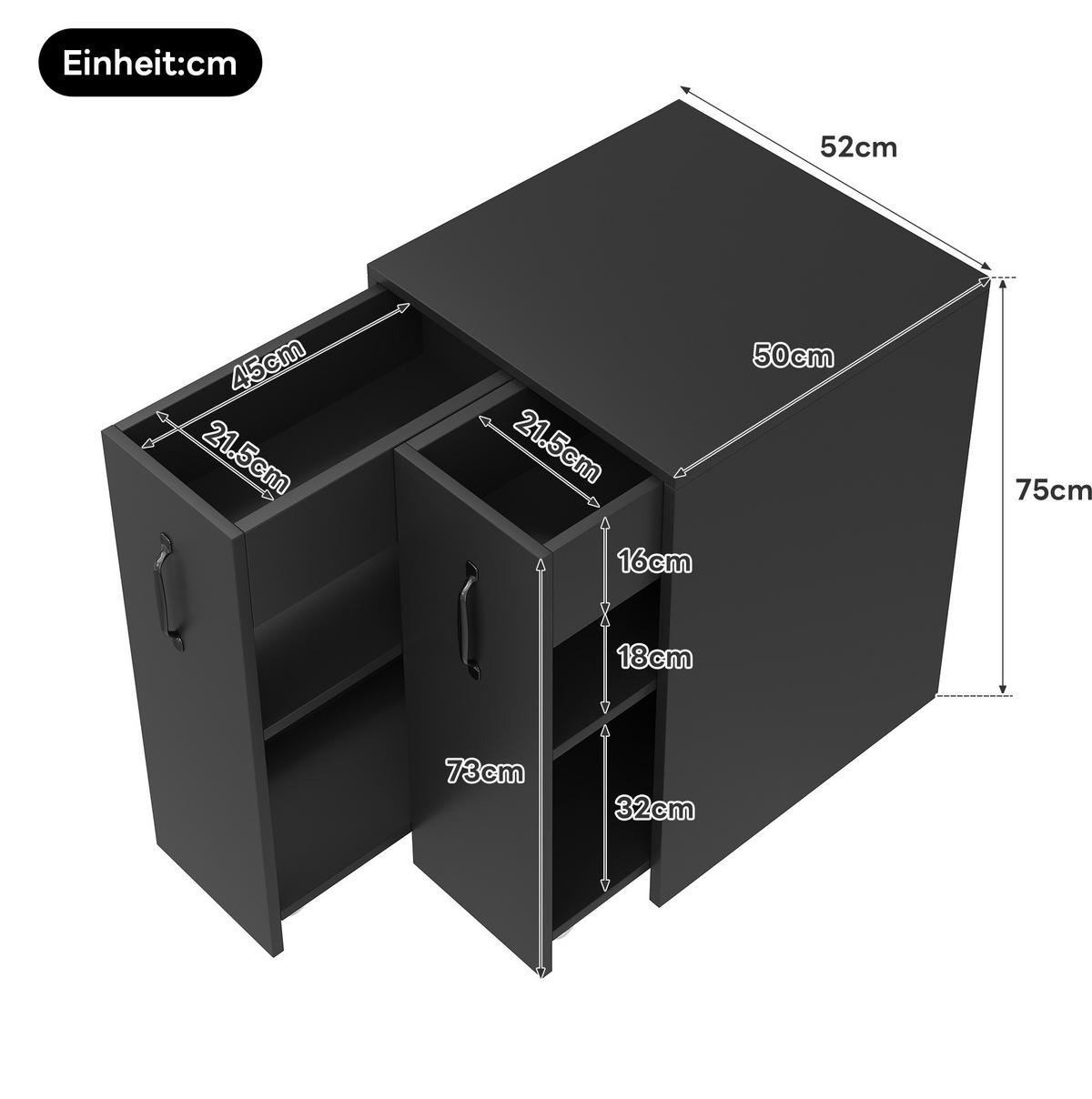 SIDEBOARD 52/50/75 cm Schwarz aus Spanplatte mit Rollen - Schwarz, Holzwerkstoff (50/75/52cm) - OKMYHOME