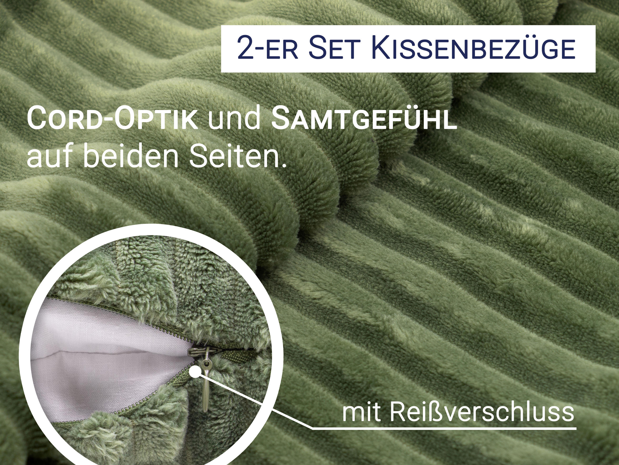 KISSENBEZUG, 2er-Set, 40 x 40 cm, 100% Polyester, Grün - Olivgrün, Textil (40/40cm) - Zollner