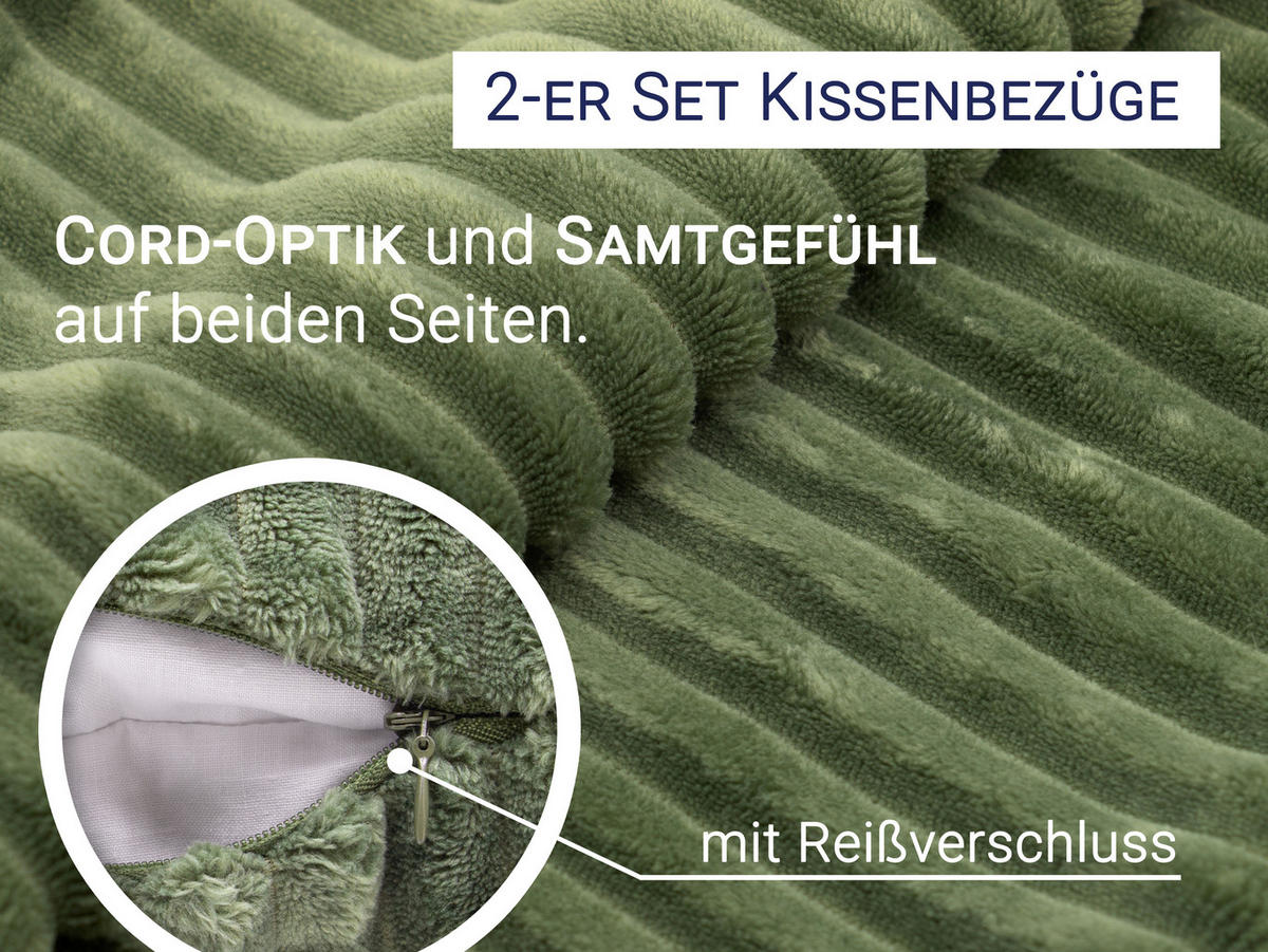 KISSENBEZUG, 2er-Set, 40 x 40 cm, 100% Polyester, Grün - Olivgrün, Textil (40/40cm) - Zollner