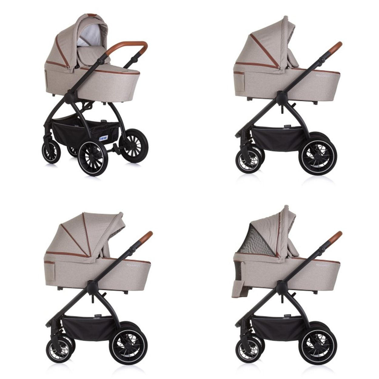 KOMBIKINDERWAGEN Prestige 3 in 1 beige Babywanne Rucksack i-Size Babyschale - Ecru, Metall (85/59/123cm) - Chipolino