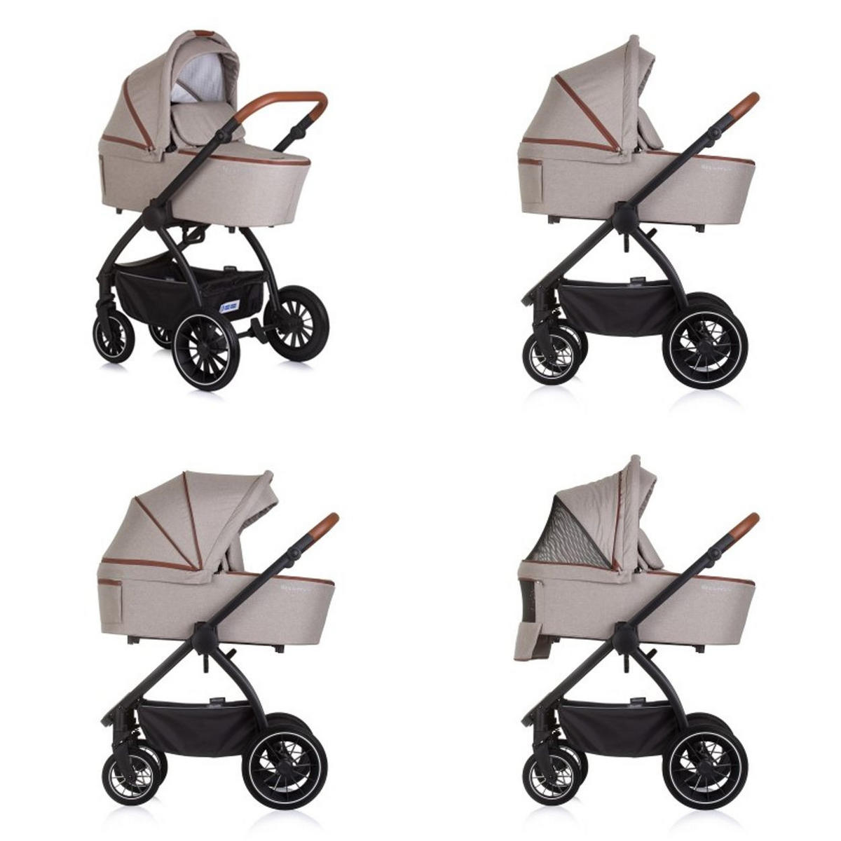 KOMBIKINDERWAGEN Prestige 3 in 1 beige Babywanne Rucksack i-Size Babyschale - Beige/Schwarz, Metall (85/59/123cm) - Chipolino
