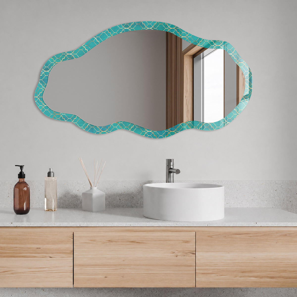 SPIEGEL 90x45 cm asymmetrisch mit Druck - Orientalisches Mosaik - Transparent, Glas (45/90/0.4cm) - TULUP