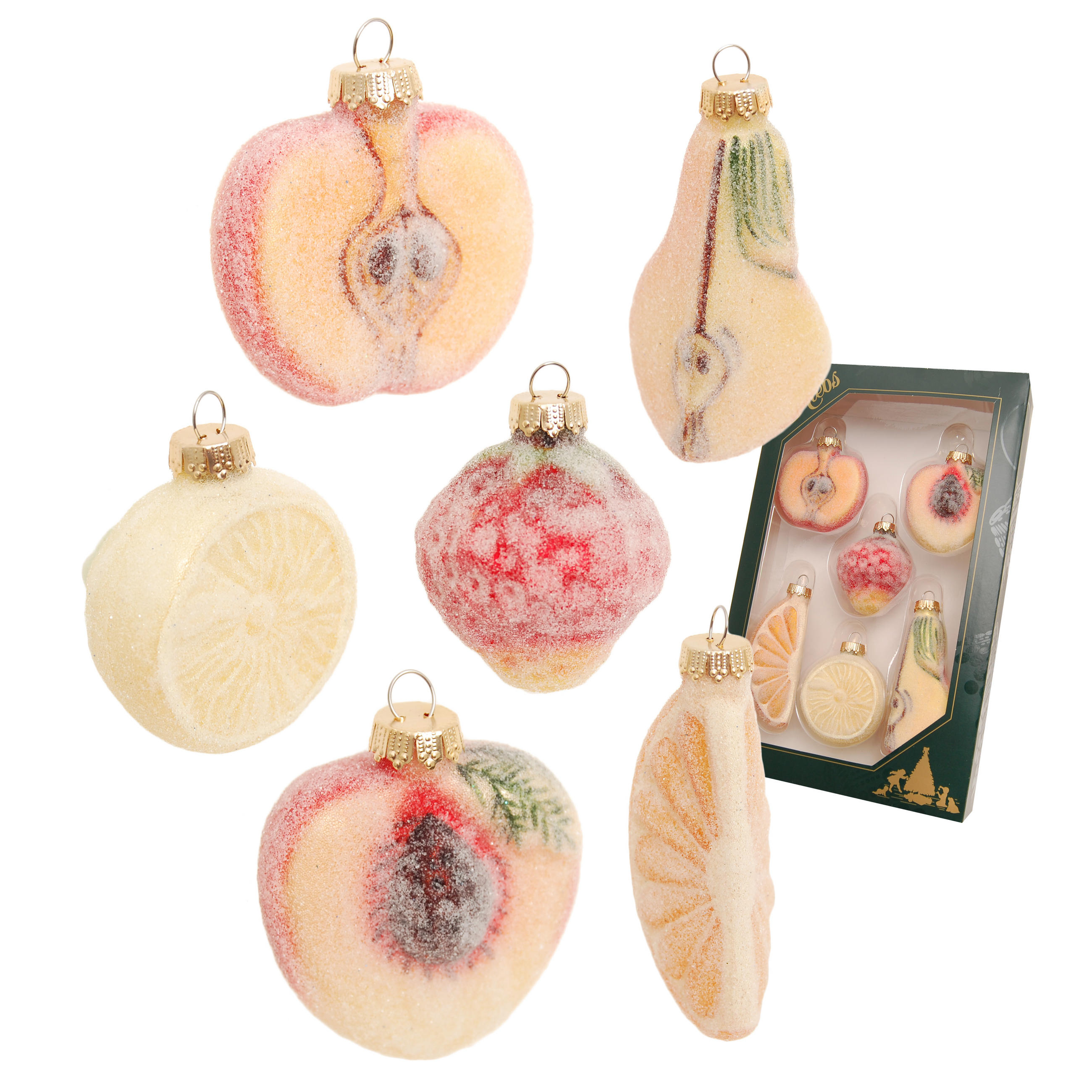 CHRISTBAUMSCHMUCK Gezuckerte Früchte Mehrfarbig 8cm (Glas / 6 Stk.) - Multicolor, Glas (5/8/4cm) - Krebs Glas Lauscha