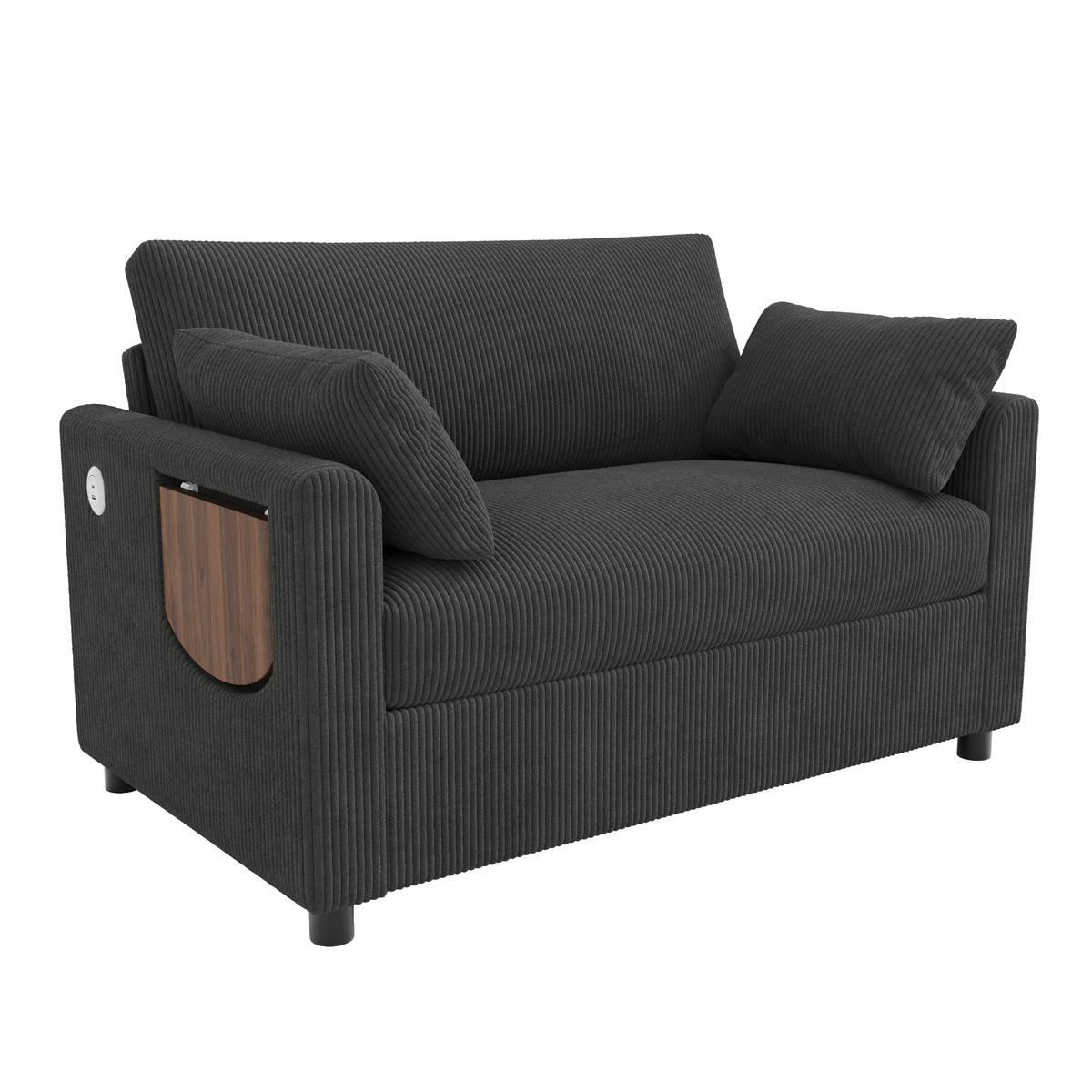 SCHLAFSOFA 134/82/84 cm Grau mit USB‑Ladeanschluss, klappbarem Seitentisch, Matratze, 2 Bettlaken und 2 Kissen - Grau, Textil (134/84/82cm) - Oxeza