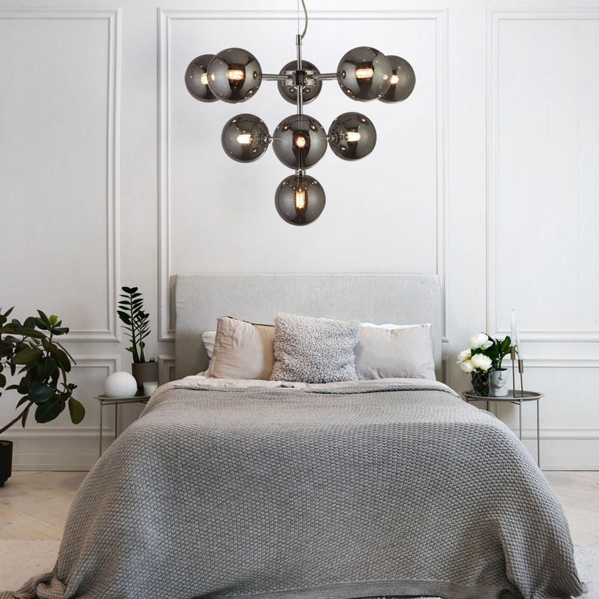 DECKENLEUCHTE Metall Glas Silber Höhenverstellbar - Silberfarben, Glas (40/40/120cm)