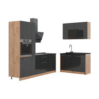 KUHINJA Fame-Line, Antracit visokog sjaja/Hrast zlatnog tona, 220 x 120 cm, RP Antracit - hrast medunac/crna visoki sjaj, drvni materijal (220/206.8/60cm) - Vicco