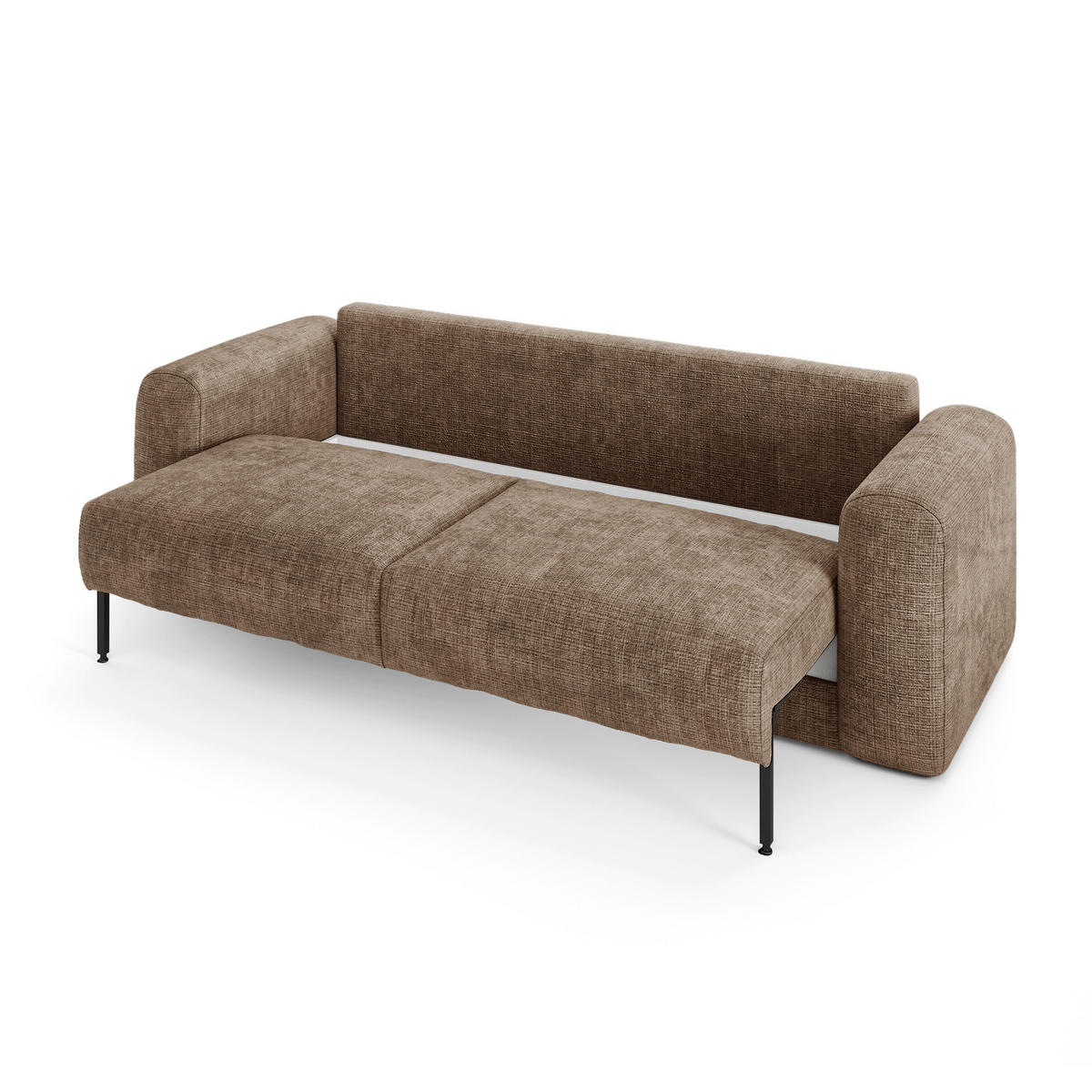 SCHLAFSOFA mit Stauraum in Nussbaum RIO Geprägter Samt Taupe 250cm - Taupe, Textil (250/90/95cm) - Sia Home