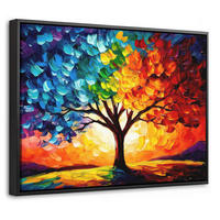 LEINWAND Bilder mit Rahmen - Baum - Kunst - Natur - Sonnenuntergang - 40x30 - Multicolor, Textil (40/30cm) - MuchoWow