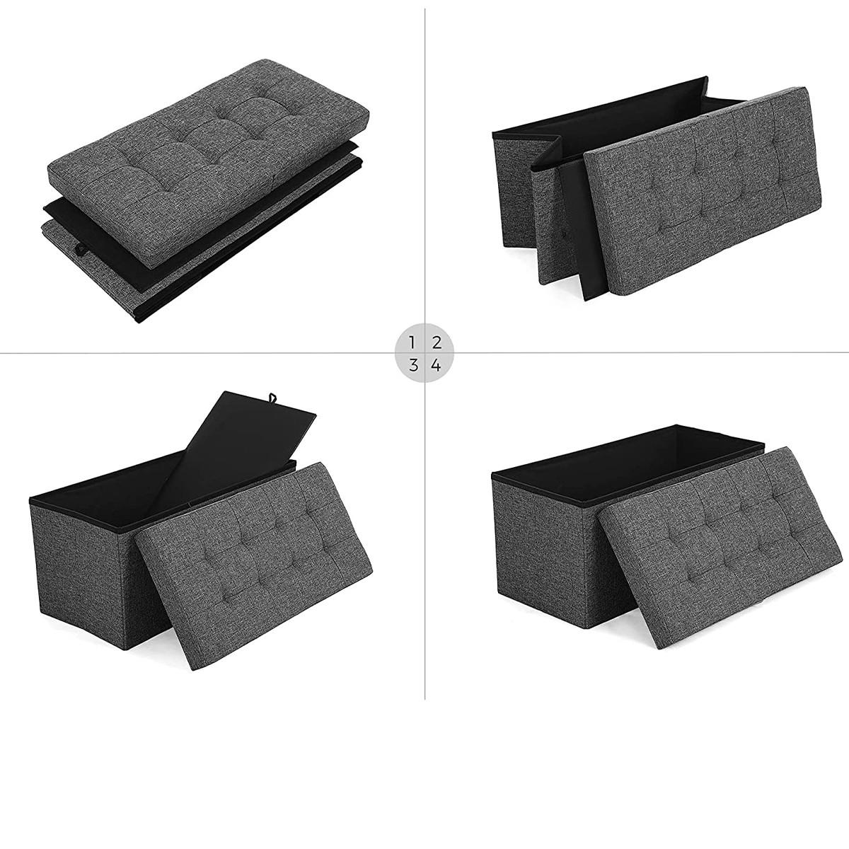 SITZBOX mit Deckel, von zwei Seiten faltbar - L76 cm - Grau, Holzwerkstoff (38/38/76cm) - Calicosy