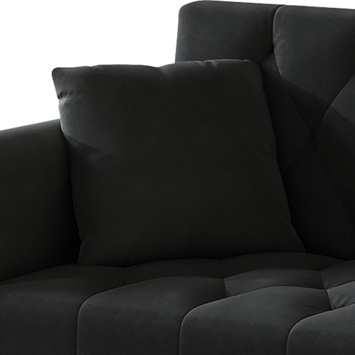 2-SITZER SCHLAFSOFA Samt Schwarz mit Getränkehalter und Kissen - Schwarz, Holzwerkstoff/Textil (175/73.5/89cm) - WISHDOR