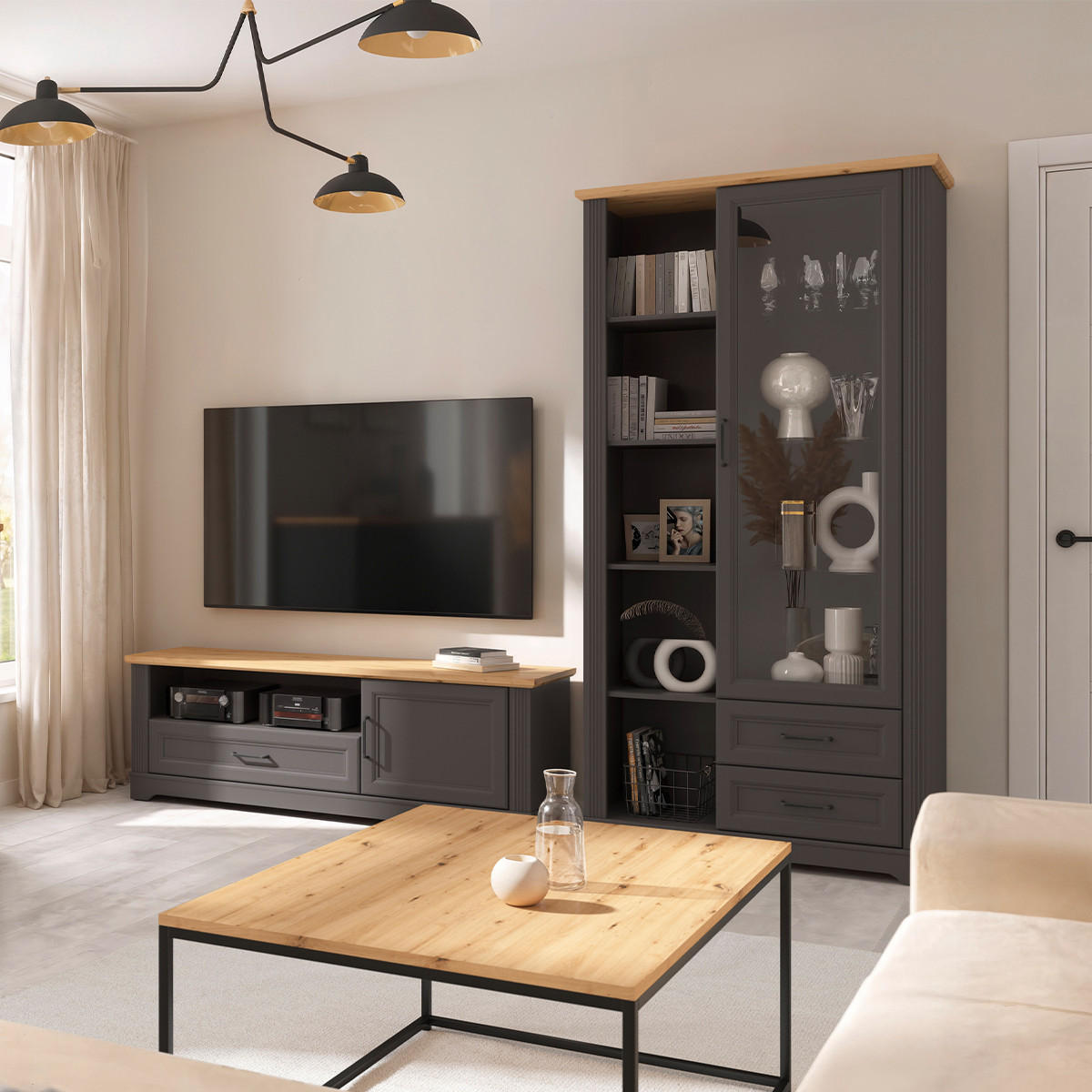 TV-MÖBEL Charlie Grau - Grau, Holzwerkstoff (150/51/42cm) - Petits-meubles