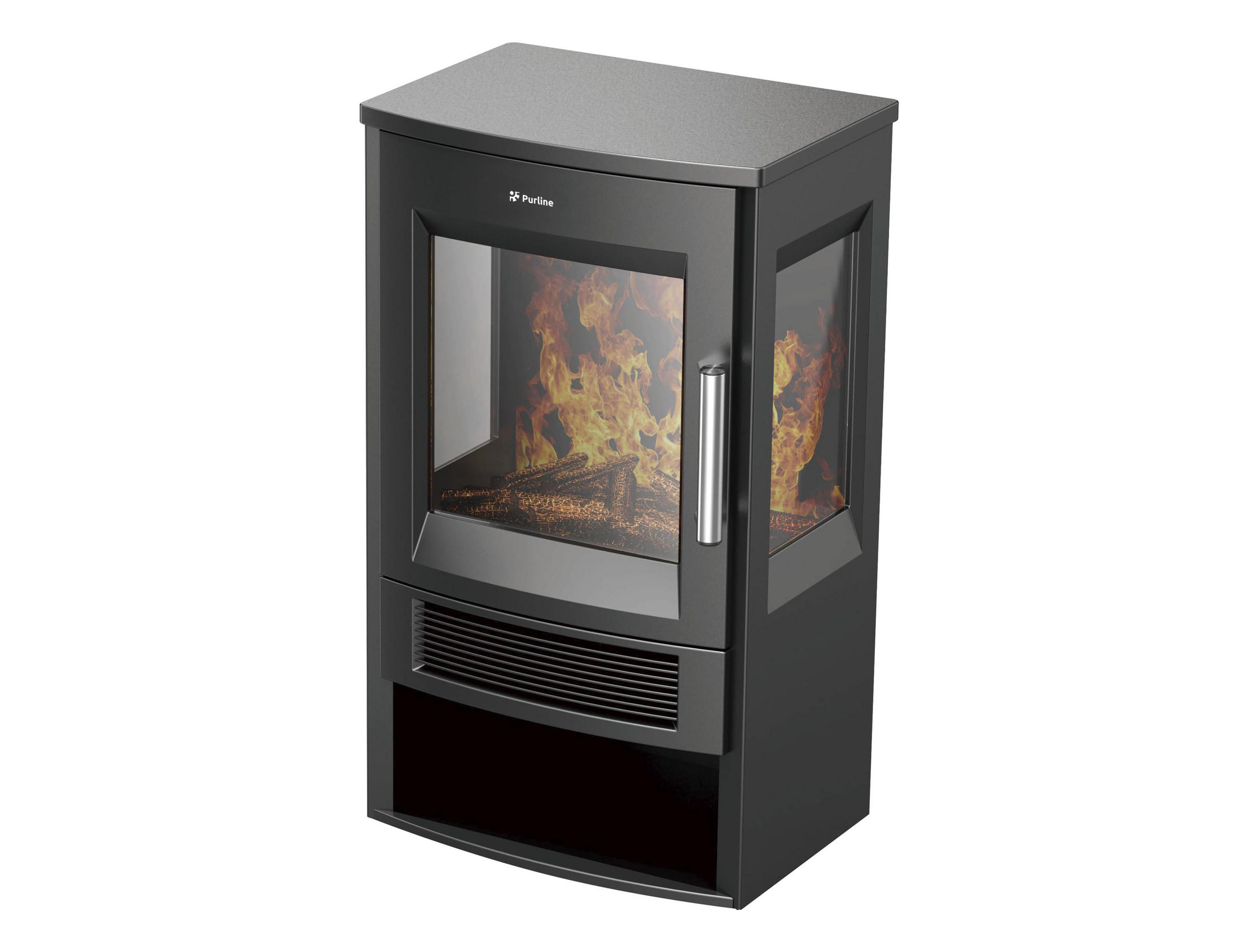 ELEKTROKAMIN Schwarz Bodenmodell mit integrierter Heizung 1800 W - Schwarz, Glas (44/75/35cm) - Purline
