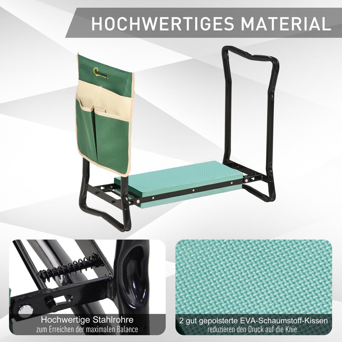 KNIEBANK mit Werkzeugtasche, EVA-Schaumstoff, 58 x 28 x 49 cm - Grün, Kunststoff (28/49/58cm) - Outsunny
