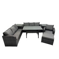 GARTENTISCHGRUPPE mit 2 Beistelltischen Polyrattan Dunkelgrau 8-Sitzer - Dunkelgrau/Grau, Glas/Kunststoff - Fimous