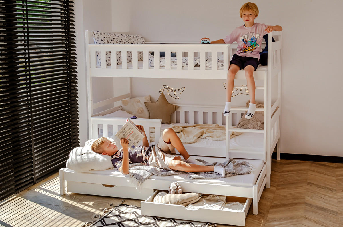 ETAGENBETT 90x200 cm mit Ausziehbett & zwei Schubladen in weiss - Weiß, Holz (90/200cm) - Kids Collective