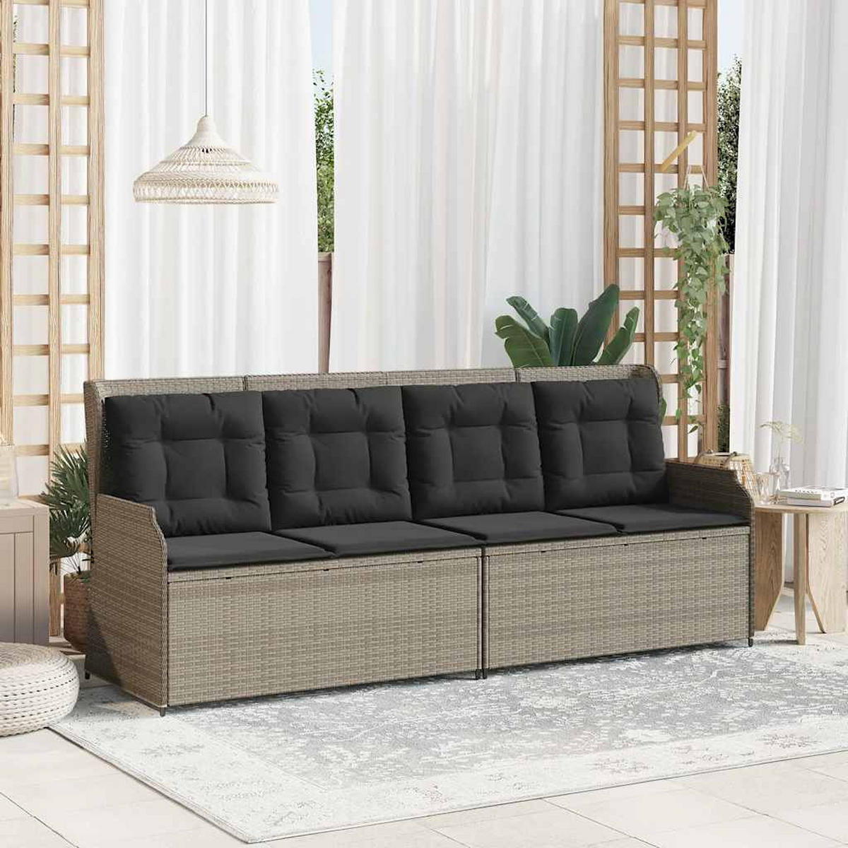 GARTENBANK Verstellbar mit Kissen Hellgrau Poly Rattan - Grau, Kunststoff (95/95/110cm)