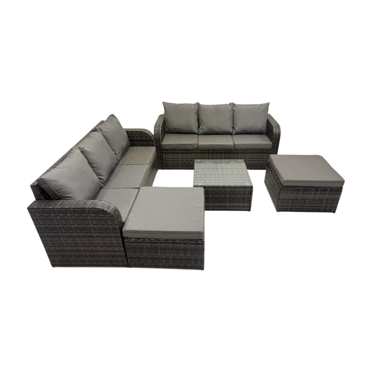 GARTENTISCHGRUPPE Polyrattan Dunkelgrau 5-teilige - Dunkelgrau/Grau, Glas/Kunststoff - Fimous