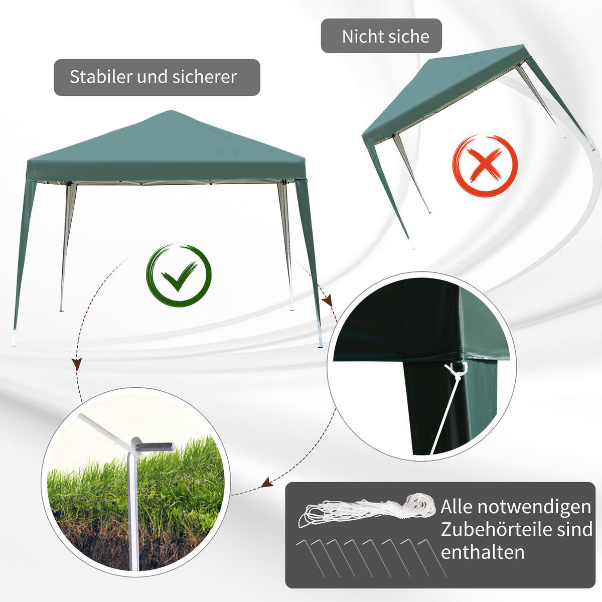 FALTPAVILLON, Hellgrau+Schwarz, Stahl, Oxfordstoff - Grün, Metall (295/255/295cm) - Outsunny