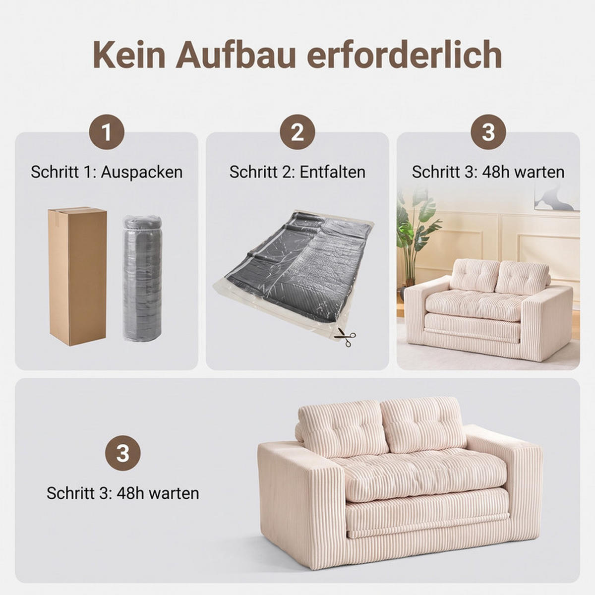 SCHLAFSOFA 140/85/54 cm Beige Cord - Beige, Textil (85/54/140cm) - Oxeza