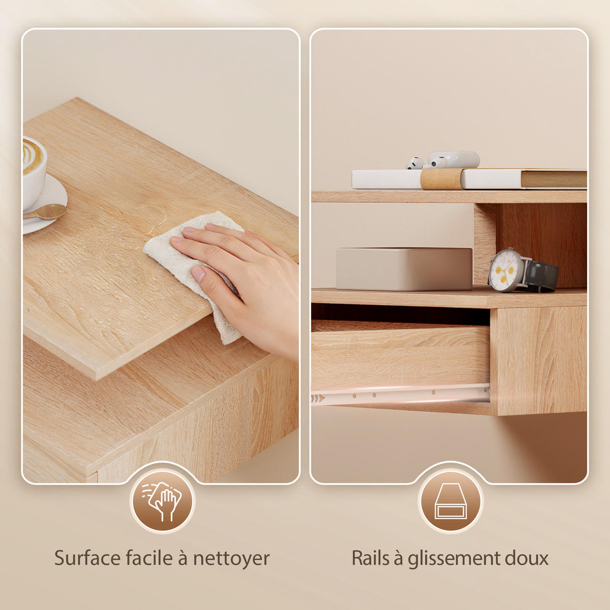 NACHTSCHRANK 2er-Set DE-12953 Schublade und offenes Fach Eiche - Eichefarben, Holzwerkstoff (32/22.5/35cm) - ComfortXL