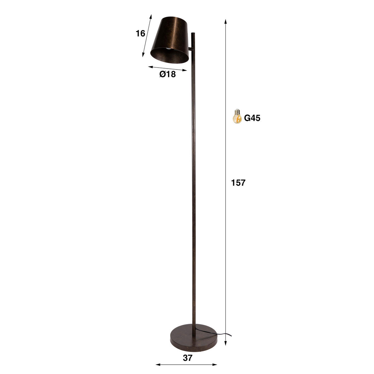 STEHLEUCHTE Flex Braun 18/37/157 cm - Braun, Metall (18/37/157cm) - Hoyz Collection