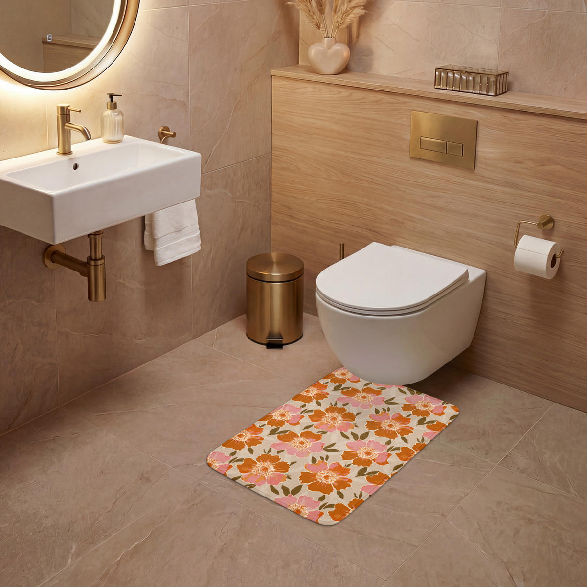 WC-VORLEGER Blumen - Motiv - Retro WC Teppich 40x60 cm - Multicolor, Kunststoff/Textil (40/1cm) - OnlyWow