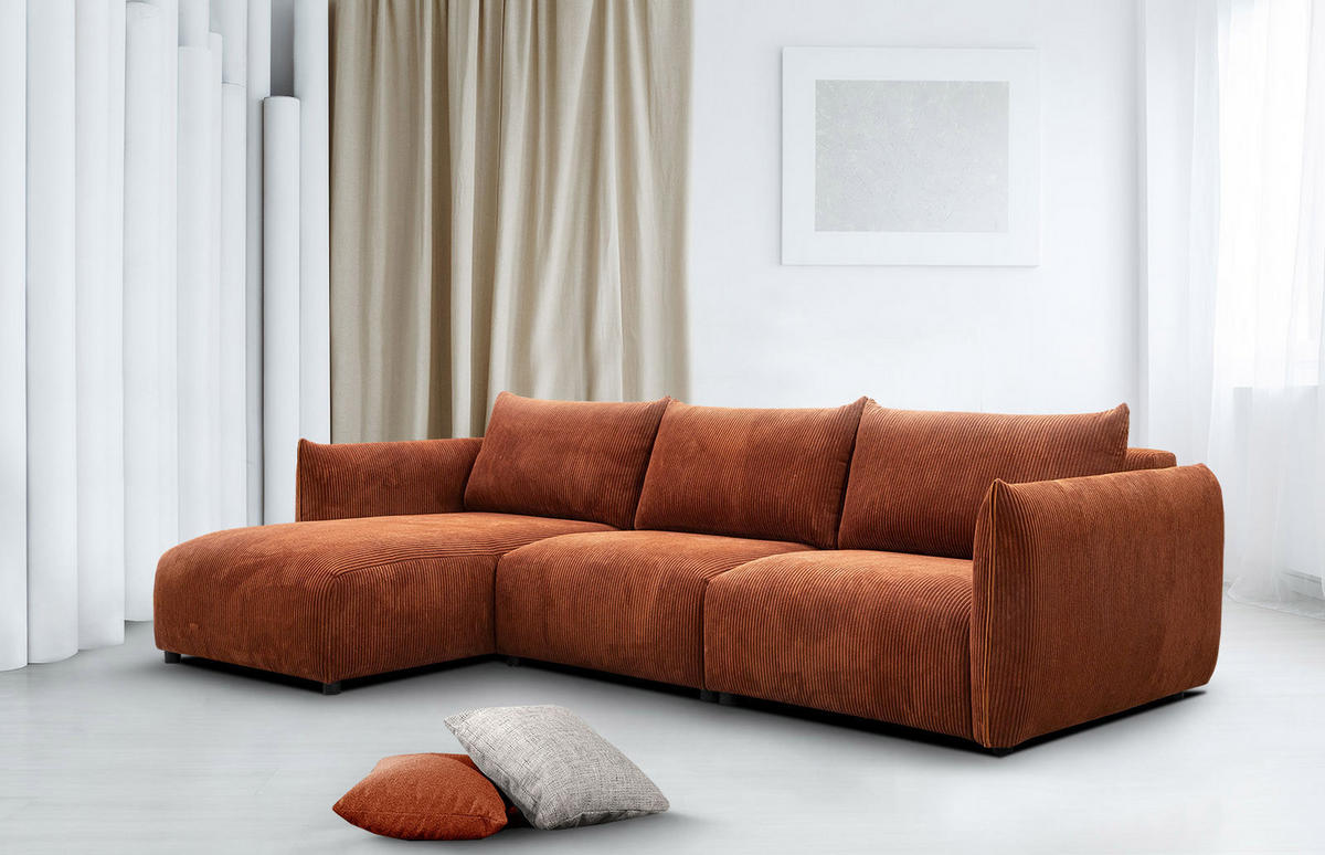 ECKSOFA TAUER 5-Sitzer, orange - Schwarz/Orange, Holzwerkstoff/Kunststoff (173/294cm) - Courtois Laville