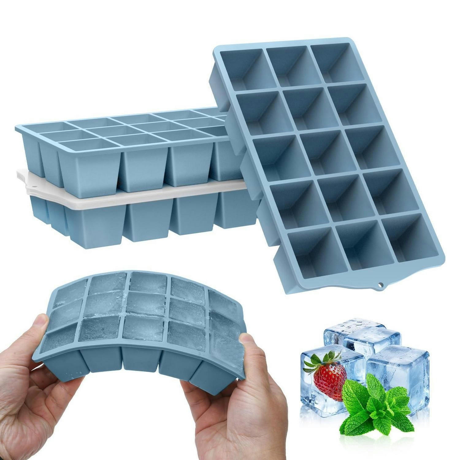 EISWÜRFELFORM Silikon mit Deckel Blau 4 Stück - Blau, Kunststoff (11/3.5/19cm)