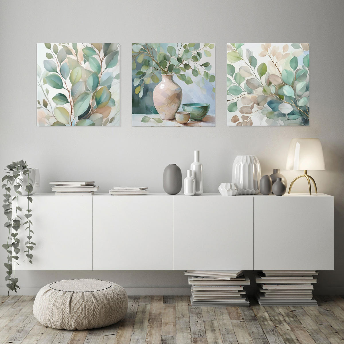 GLASBILD 50x50 cm Stillleben Eukalyptus - Beige, Glas (50/50cm) - artissimo