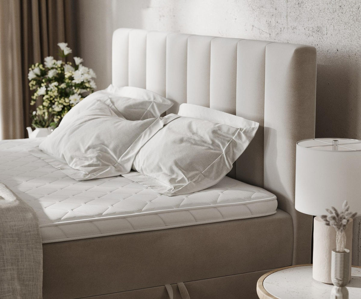 BOXBETT Bari 200/200 cm Hellbeige im Paros Stoff - Beige, Holz/Holzwerkstoff (200/200cm) - AltaBeds