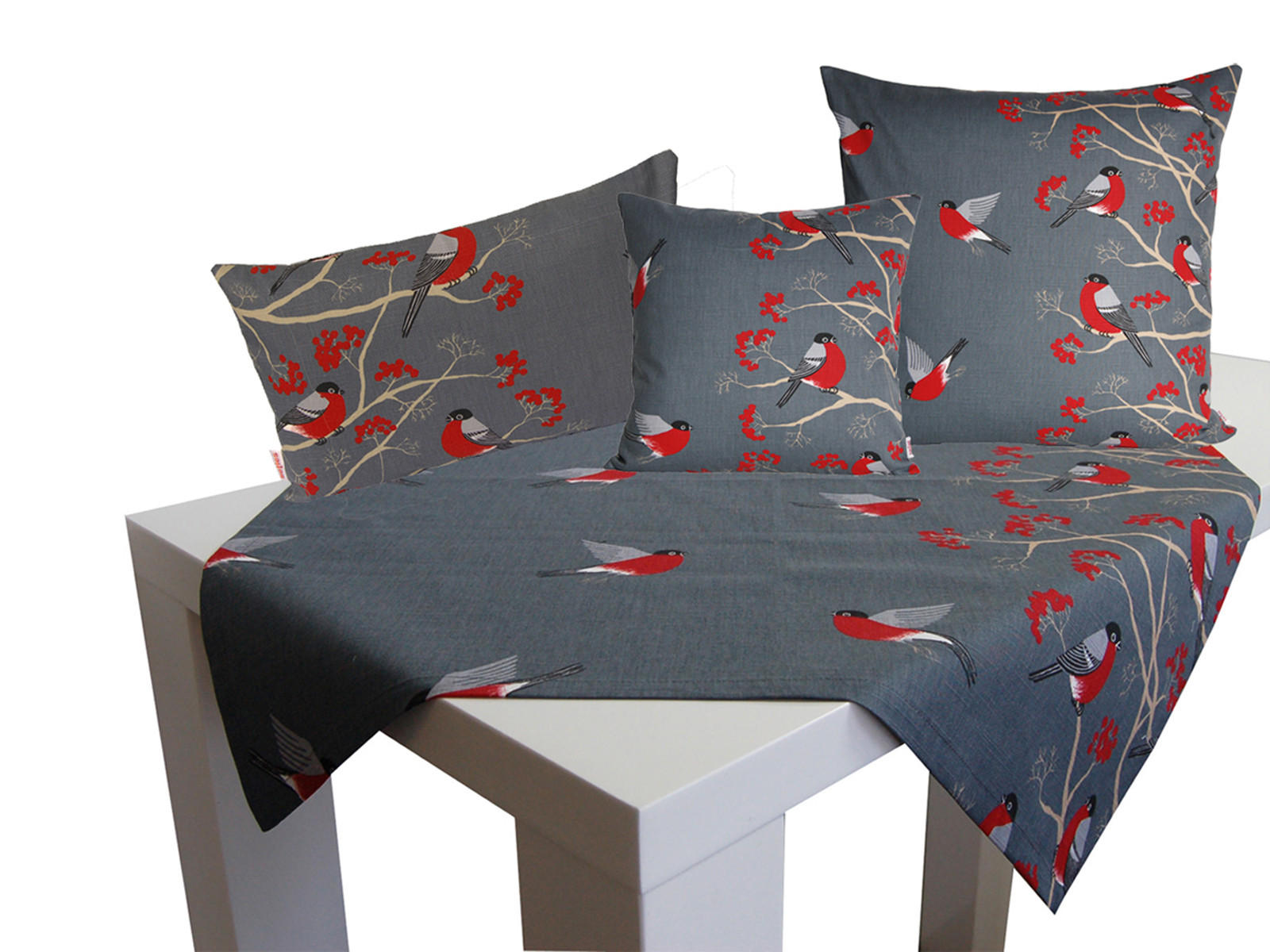 KISSENHÜLLE Beeren Vögel Baumwolle stone 50/30 cm - Grau, Textil (30/50cm) - beties Heimtextil