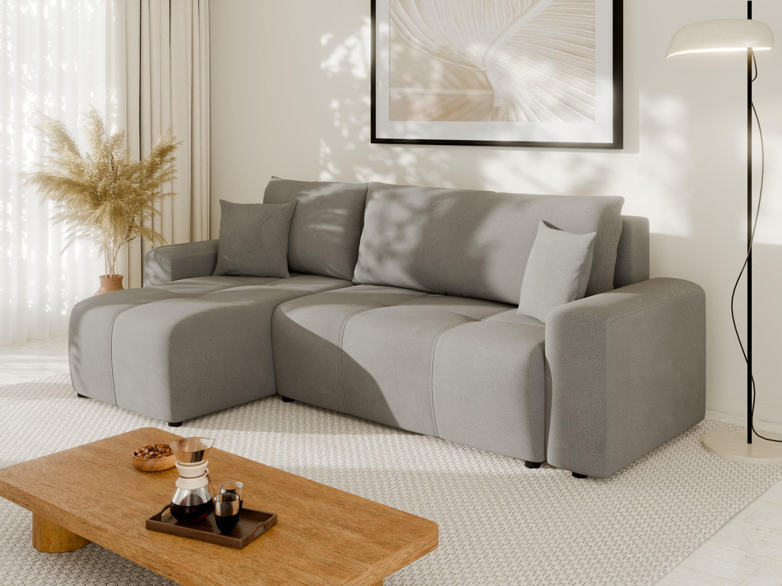 ECKSOFA Nolani mit Schlaffunktion & Bettkasten – Modern & Bequem - Grau, Kunststoff (248/145cm) - Panda Möbel