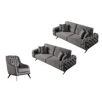 SITZGARNITUR Cuba Creme Stellvariante:3+3+1 - Grau, Holz (230/85/100cm) - Villa Möbel