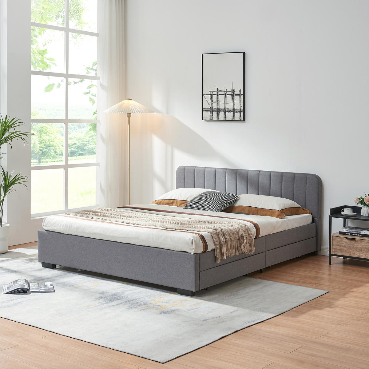 POLSTERBETT Nofrenna - Schwarz/Grau, Holzwerkstoff/Kunststoff (160/200cm) - [en.casa]