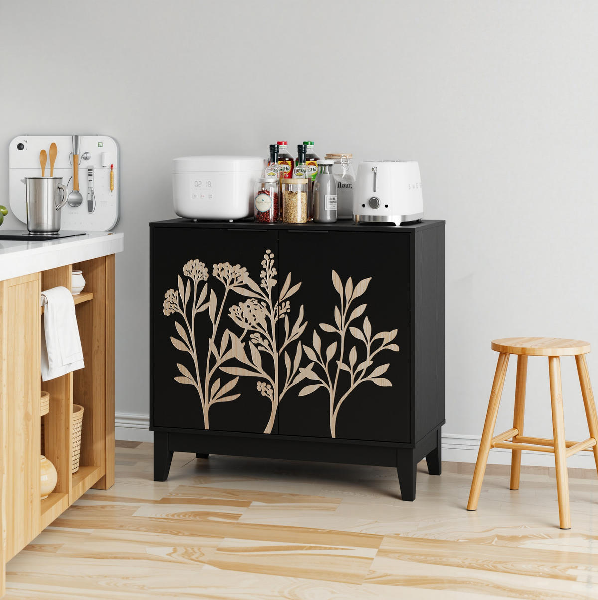 KOMODA 80 cm černá z MDF, s vyřezávaným dekorem a úložným prostorem - černá, kompozitní dřevo (80/76/38cm) - BEAOK